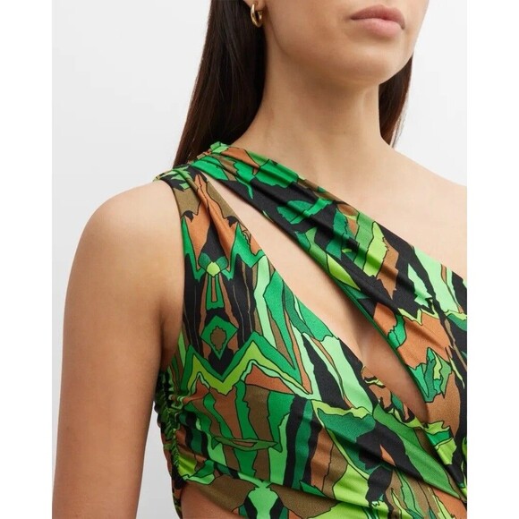 DUNDAS Gala Ruched One Shoulder Cutout Jersey dress Jungle Camo IT 46 US 10 - Picture 7 of 16